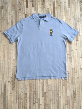 Polo Ralph Lauren Men's M Classic Fit Light Blue Polo Bear Logo Polo Shirt